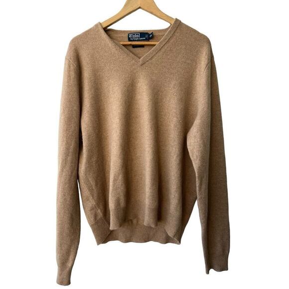 Polo Ralph Lauren Cotton Cashmere V-Neck Sweater Mens 2XL XXL Beige